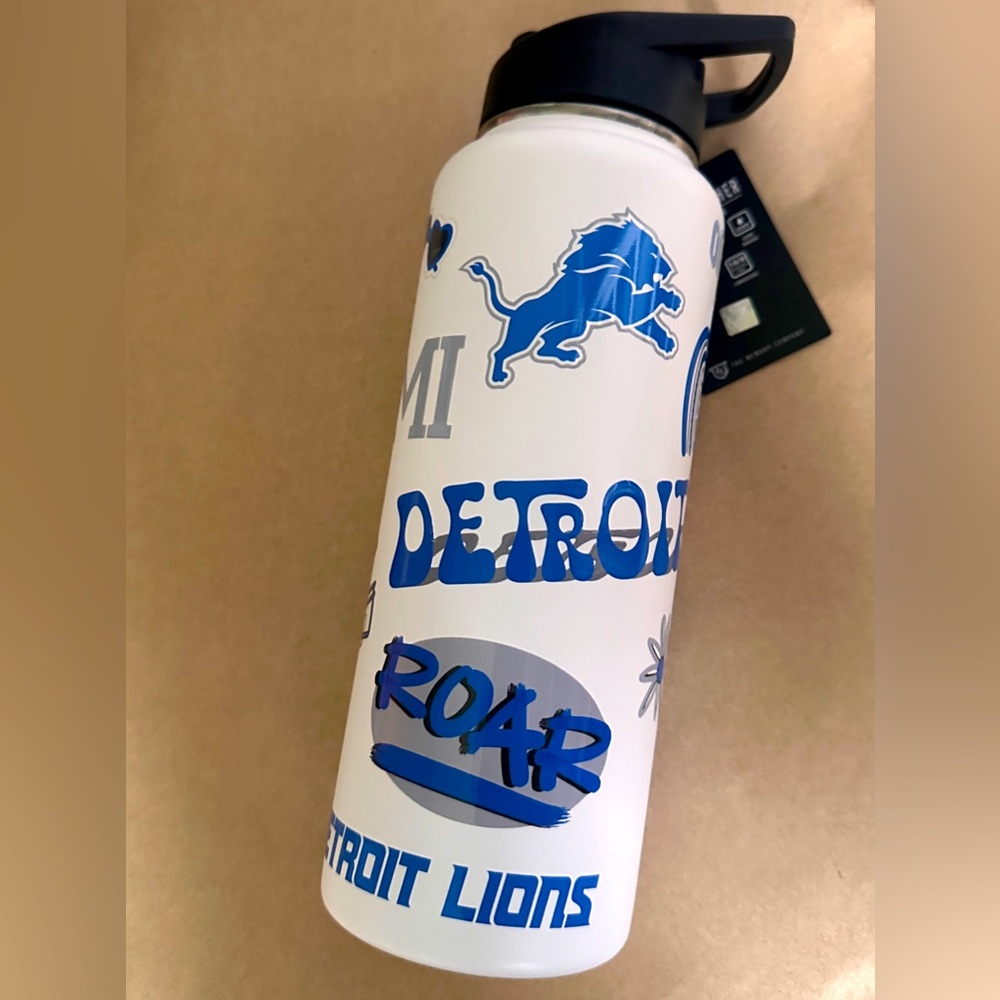 White and Blue Detroit Lions Water Bottle